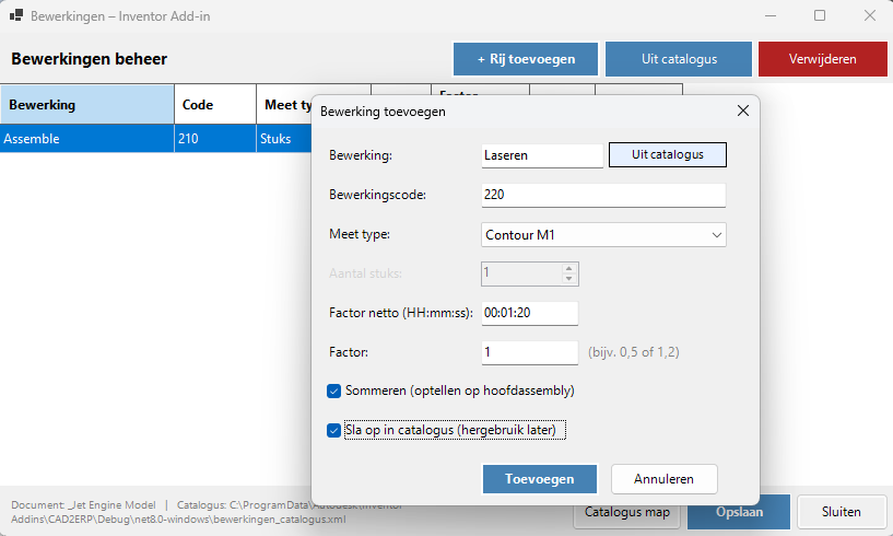 CAD2ERP Bewerkingen Beheer